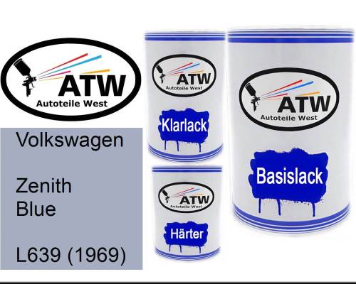 Volkswagen, Zenith Blue, L639 (1969): 500ml Lackdose + 500ml Klarlack + 250ml Härter - Set, von ATW Autoteile West.